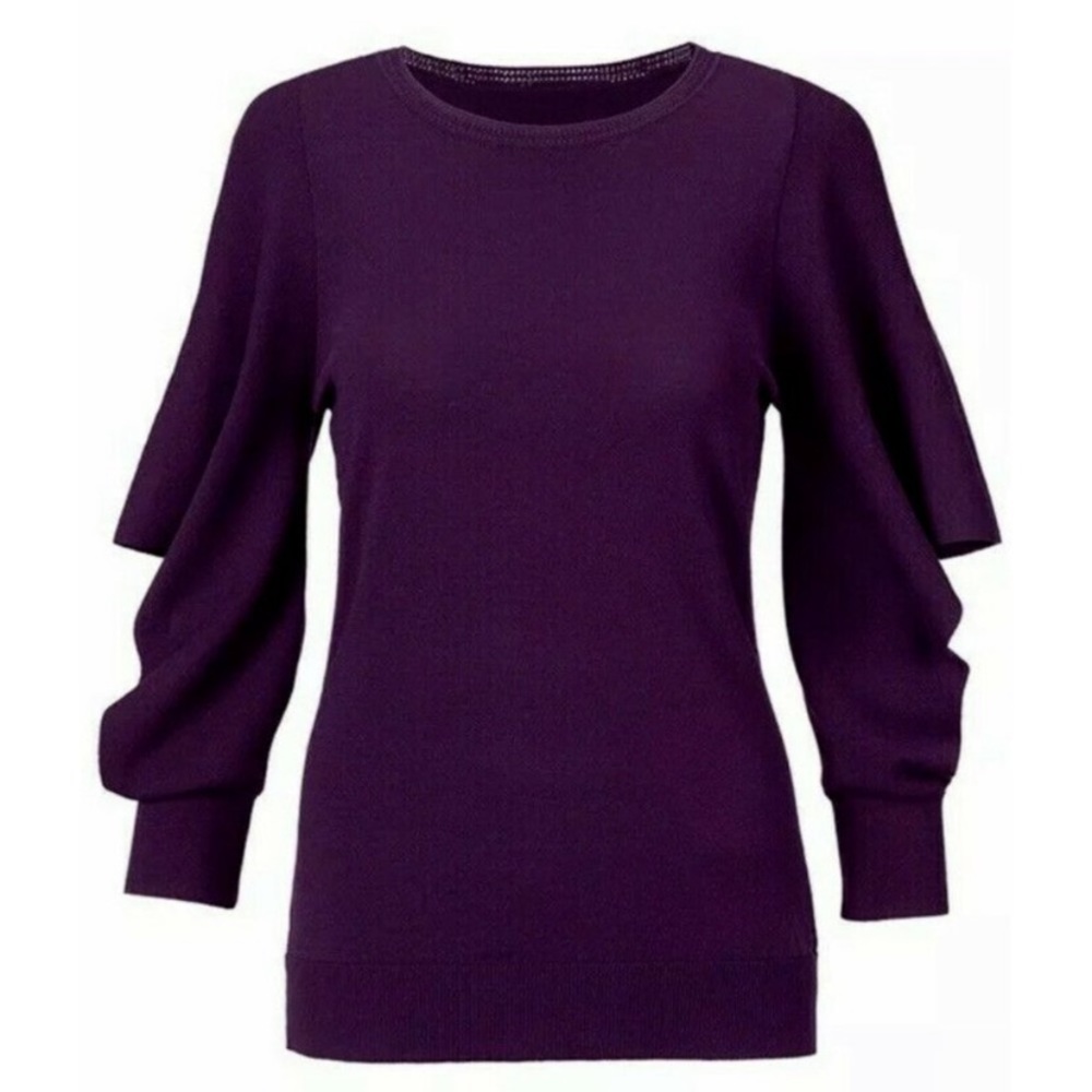 Cabi | Deep-Purple “Peek” Cut-Out Sleeve Pullover Sweater - Style #3708